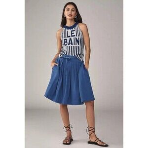 Maeve Anthropologie Bow-Front Pleated Knee-Length Skirt Smocked Blue S-6 281917